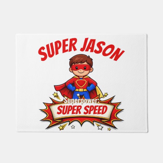 Custom Kids Superhero Name & Superpower ドアマット (正面)
