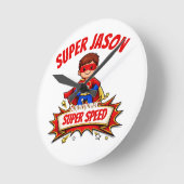 Custom Kids Superhero Name & Superpower ラウンド壁時計 (傾斜)