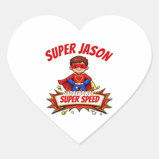 Custom Kids Superhero Name & Superpower Sticker ハートシール (正面)