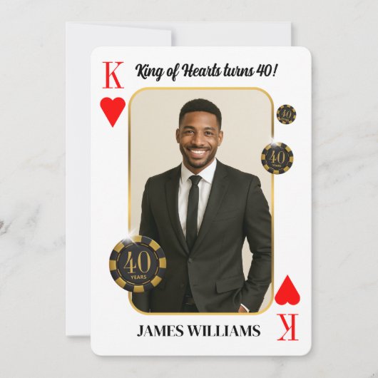 Custom King of Hearts Birthday Invite, Casino 招待状 (正面)