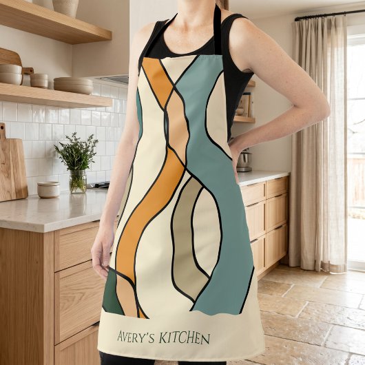 Custom Kitchen Name Boho Abstract Mid Century Gift エプロン