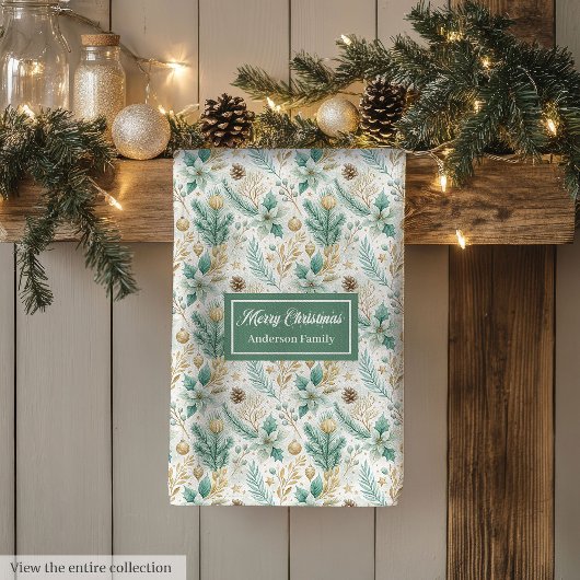 Custom Kitchen Towel White Poinsettia Christmas キッチンタオル