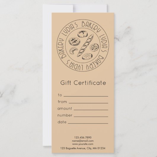 Custom Kraft Bakery Gift Certificate (正面)