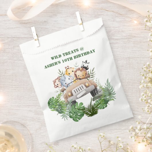 Custom Label Jungle Safari Wild Treats for Kids フェイバーバッグ (クリップ留めされた状態)