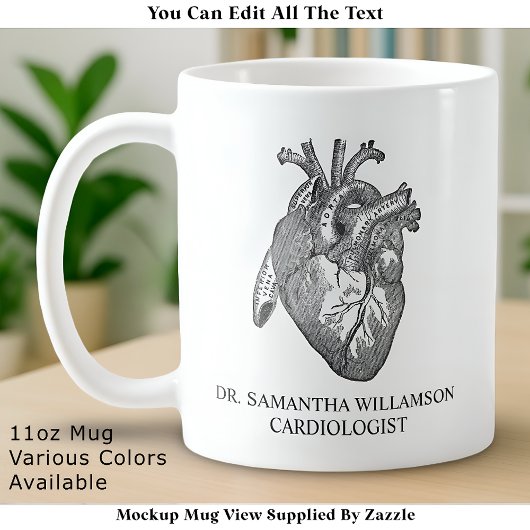 Custom Labelled Vintage Anatomical Heart, Black コーヒーマグカップ