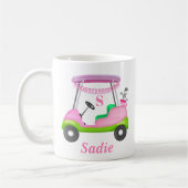 Custom Lady Golf Cart Breast Cancer Monogram コーヒーマグカップ (左)