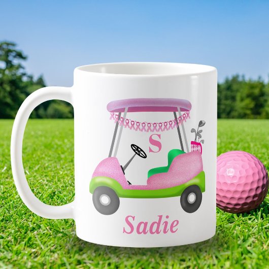 Custom Lady Golf Cart Breast Cancer Monogram コーヒーマグカップ