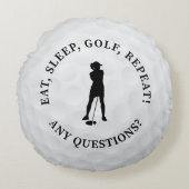 Custom Lady Golfer Silhouette Cute Golf Ball Black ラウンドクッション (正面)