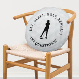 Custom Lady Golfer Silhouette Cute Golf Ball Black ラウンドクッション