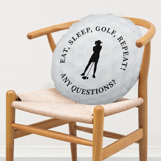 Custom Lady Golfer Silhouette Cute Golf Ball Black ラウンドクッション