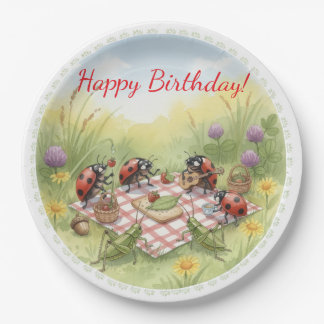 Custom Ladybug Garden Party Birthday paper plates ペーパープレート