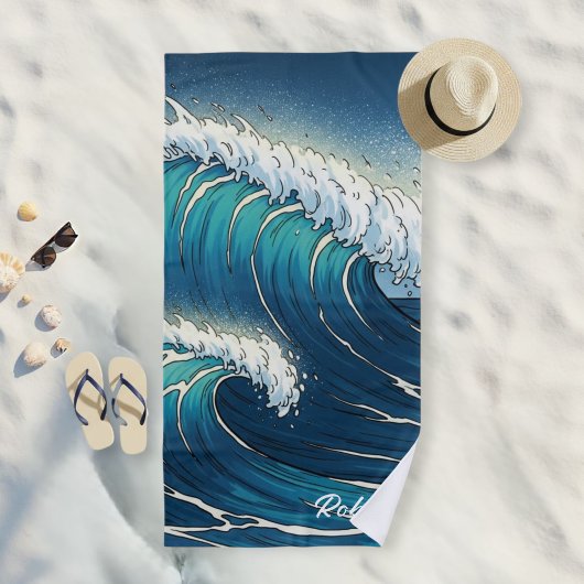 Custom Large Ocean Wave Graphic Beach Towel  ビーチタオル