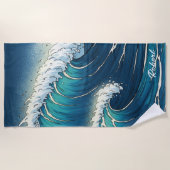 Custom Large Ocean Wave Graphic Beach Towel  ビーチタオル (正面)