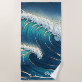 Custom Large Ocean Wave Graphic Beach Towel  ビーチタオル (正面)