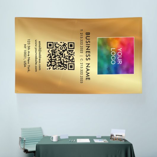 Custom Large Template Logo QR Code Glamour Gold 横断幕 (トレードショー)