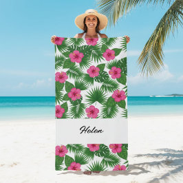 Custom Large Tropical Flower Beach Towel for Her ビーチタオル