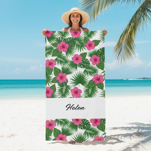 Custom Large Tropical Flower Beach Towel for Her ビーチタオル