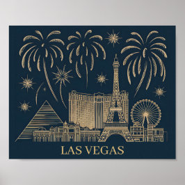 Custom Las Vegas Skyline Gold Line Art Travel ポスター