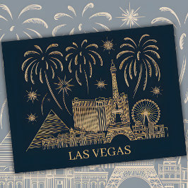 Custom Las Vegas Skyline Gold Line Art Travel ポストカード
