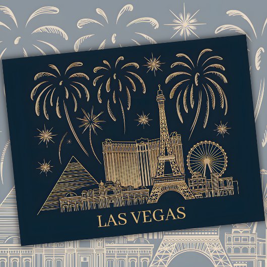 Custom Las Vegas Skyline Gold Line Art Travel ポストカード