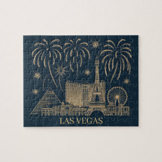 Custom Las Vegas Skyline Gold Line Art Vintage ジグソーパズル