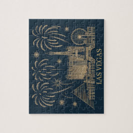 Custom Las Vegas Skyline Gold Line Art Vintage ジグソーパズル