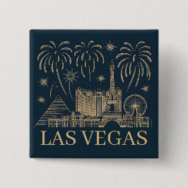 Custom Las Vegas Skyline Gold Line Art Vintage 缶バッジ