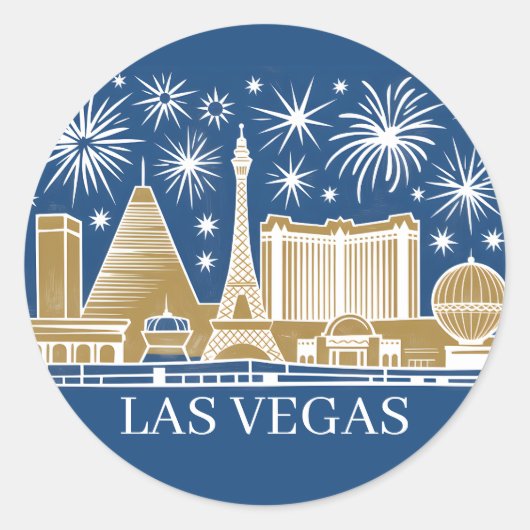 Custom Las Vegas Strip Skyline Minimalist Golden ラウンドシール (正面)