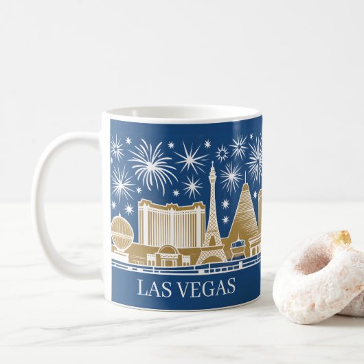 Custom Las Vegas Strip Skyline Vintage Cityscape コーヒーマグカップ (ドーナツ)