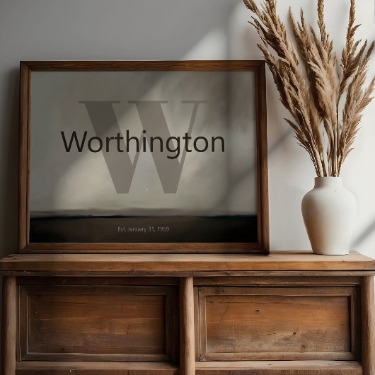 Custom Last Name Print Moody Gift for Couple Est  ポスター