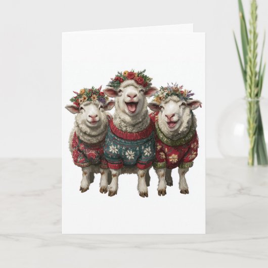Custom Laughing Sheep Christmas Ugly Sweater カード (正面)