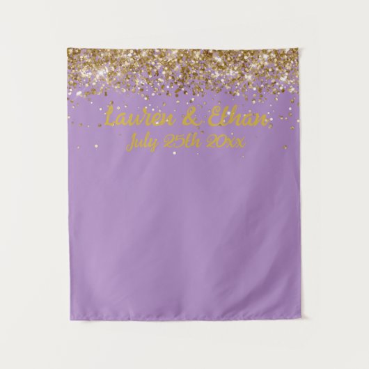 Custom Lavender & Gold Glitter Wedding Photo Booth タペストリー (正面)
