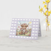 Custom Lavender Highland Cow Gingham Mother's Day カード (黄色い花)