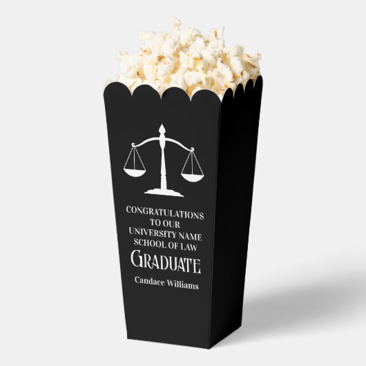 Custom Law School Black Graduation Party Popcorn フェイバーボックス (はじけた状態)