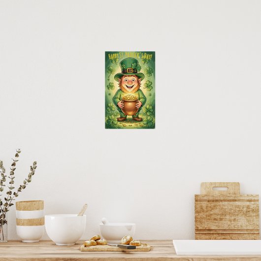 Custom Leprechaun Gnome Happy St. Patrick's Day ポスター (キッチン)