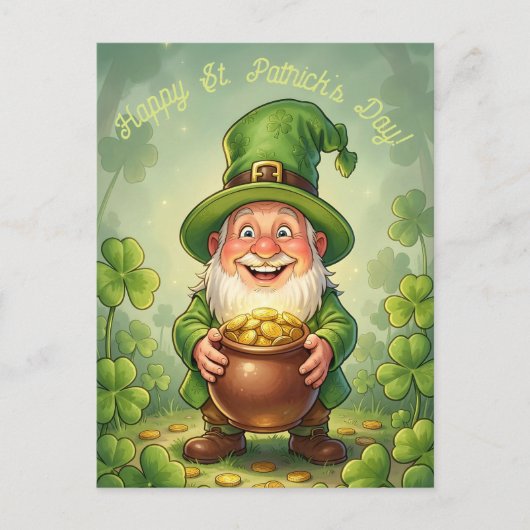 Custom Leprechaun Gnome Happy St. Patrick's Day ポストカード (正面)