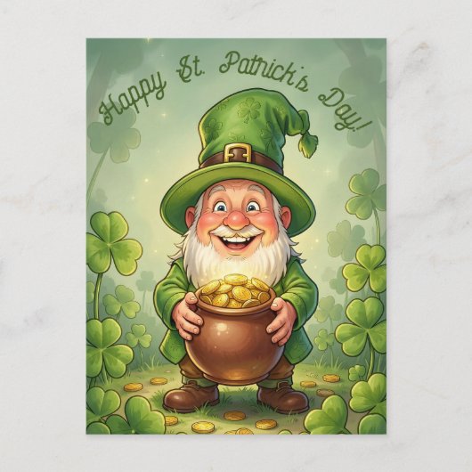 Custom Leprechaun Gnome Happy St. Patrick's Day ポストカード (正面)
