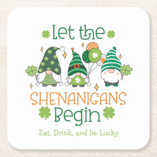 Custom Let the Shenanigans Begin Gnome Party スクエアペーパーコースター (正面)