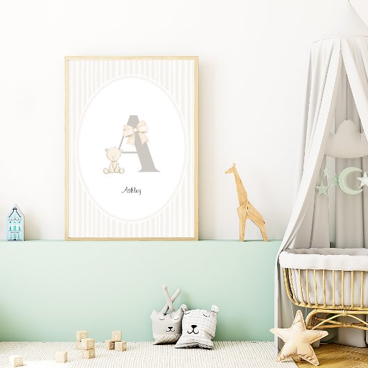 Custom Letter A Nursery Wall Art – Baby Name Print ポスター