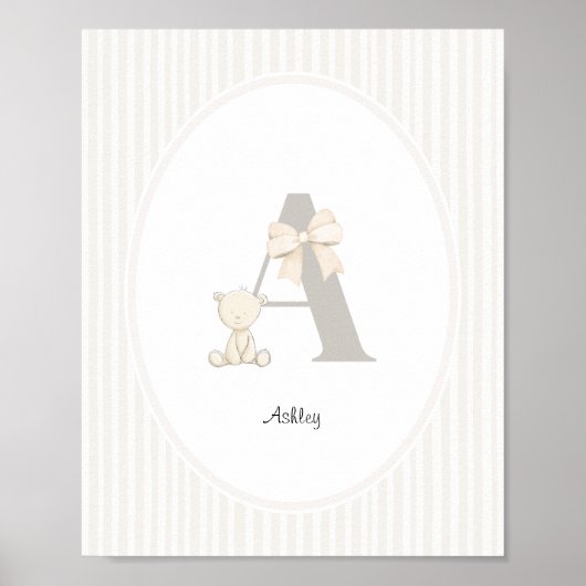 Custom Letter A Nursery Wall Art – Baby Name Print ポスター (正面)