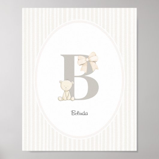 Custom Letter B Nursery Wall Art - Baby Name Print ポスター (正面)