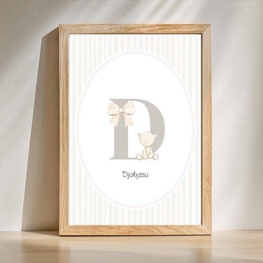 Custom Letter D Nursery Wall Art - Baby Name Print ポスター