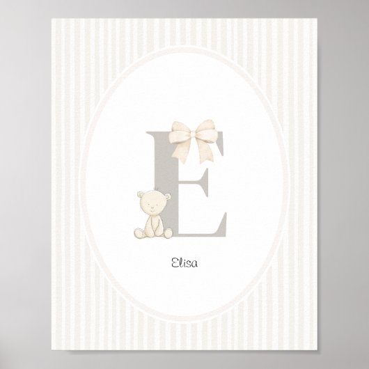 Custom Letter E Nursery Wall Art - Baby Name Print ポスター (正面)