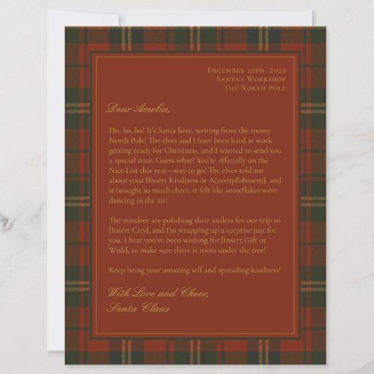 Custom Letter from Santa for Kids Christmas Plaid (正面)