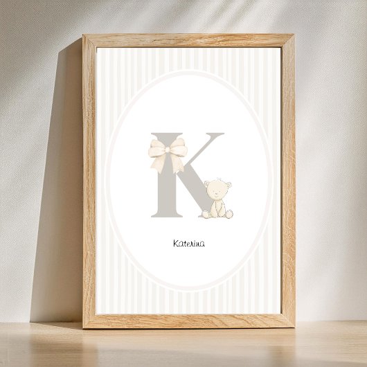 Custom Letter K Nursery Wall Art - Baby Name Print ポスター