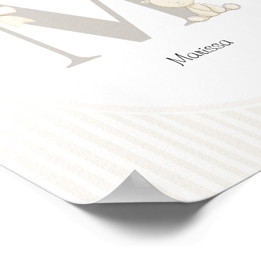 Custom Letter M Nursery Wall Art – Baby Name Print ポスター (角)