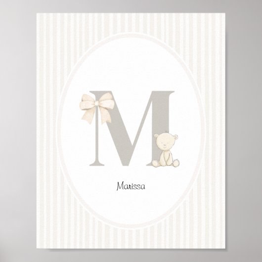 Custom Letter M Nursery Wall Art – Baby Name Print ポスター (正面)