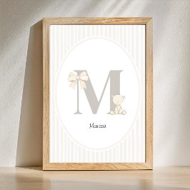 Custom Letter M Nursery Wall Art – Baby Name Print ポスター