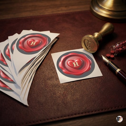 Custom Letter Monogram Red Heart Wax Seal Envelope ラウンドシール