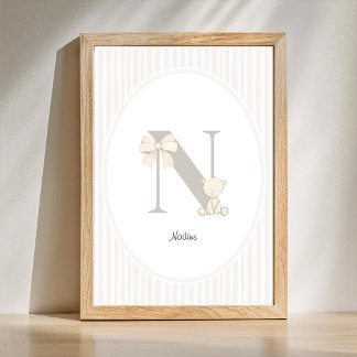 Custom Letter N Nursery Wall Art - Baby Name Print ポスター